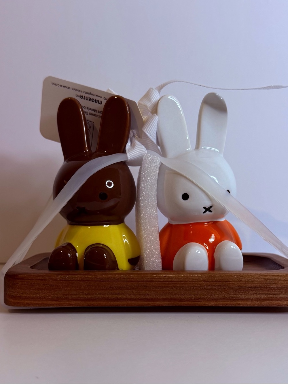 miffy Magenta Ceramic Bunny Salt & Pepper Set in White, Brown, Yellow & Orange